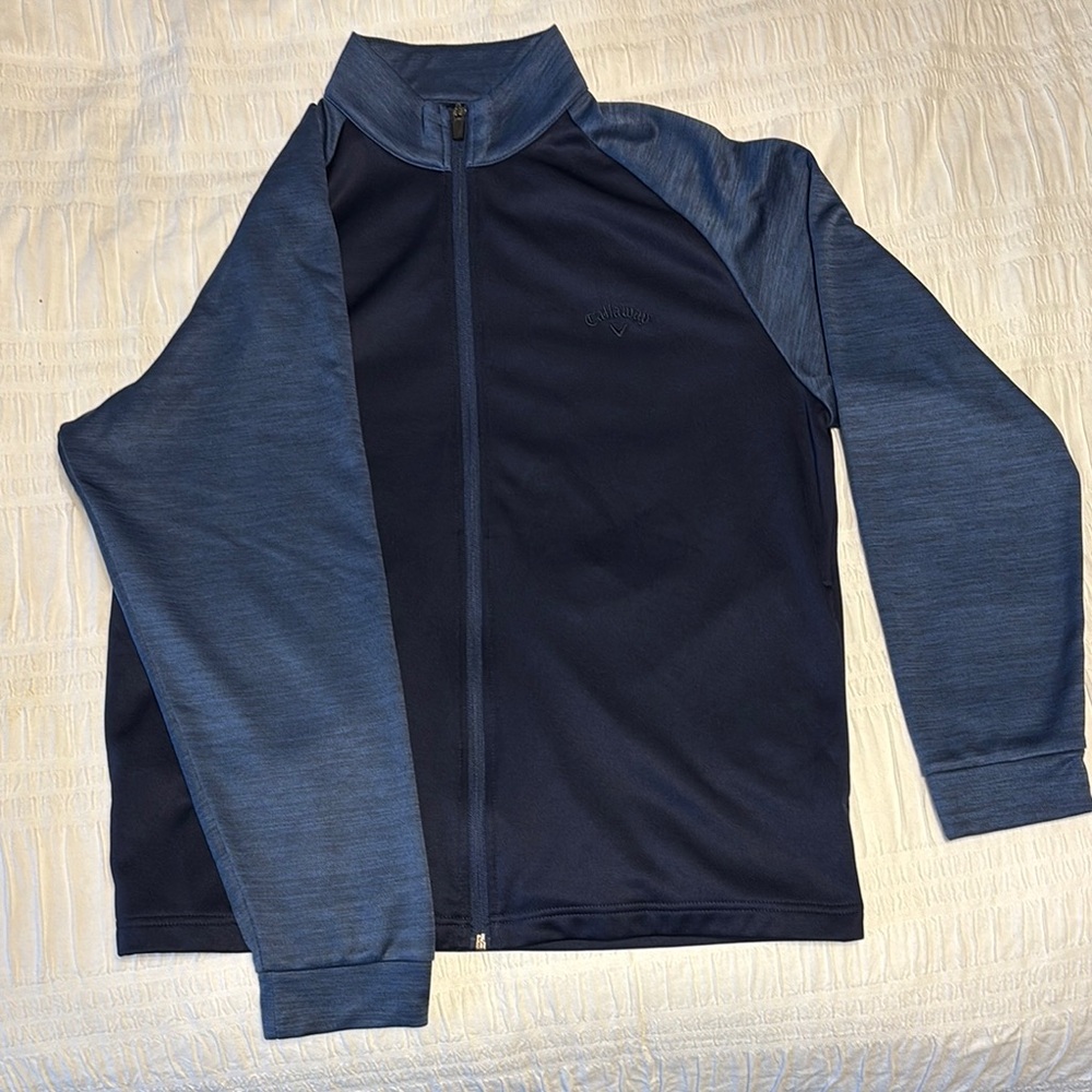 Callaway Blue Zip Up Sweater with Stand-Up Collar